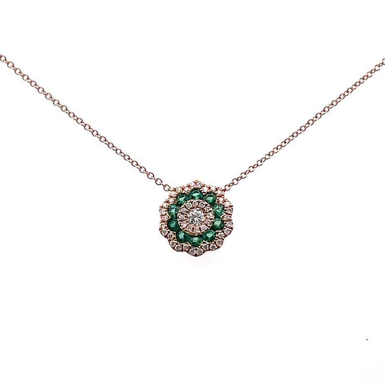 Emerald & Diamond Pendant 0.35ct EM .50ct 14k Rose Gold  In New Condition For Sale In New York, NY