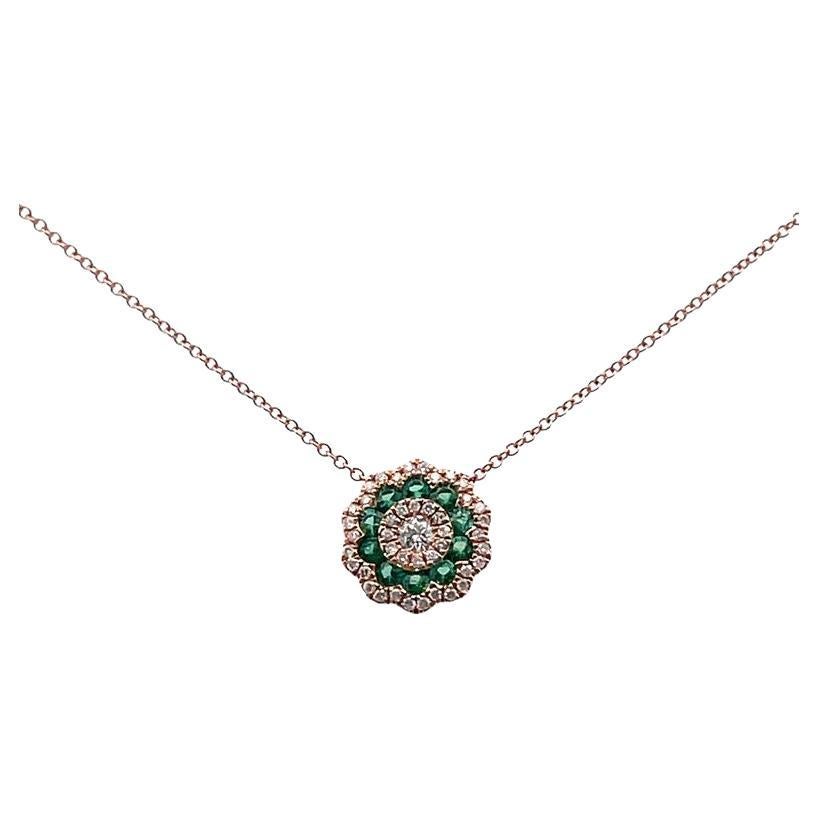 Emerald & Diamond Pendant 0.35ct EM .50ct 14k Rose Gold  For Sale