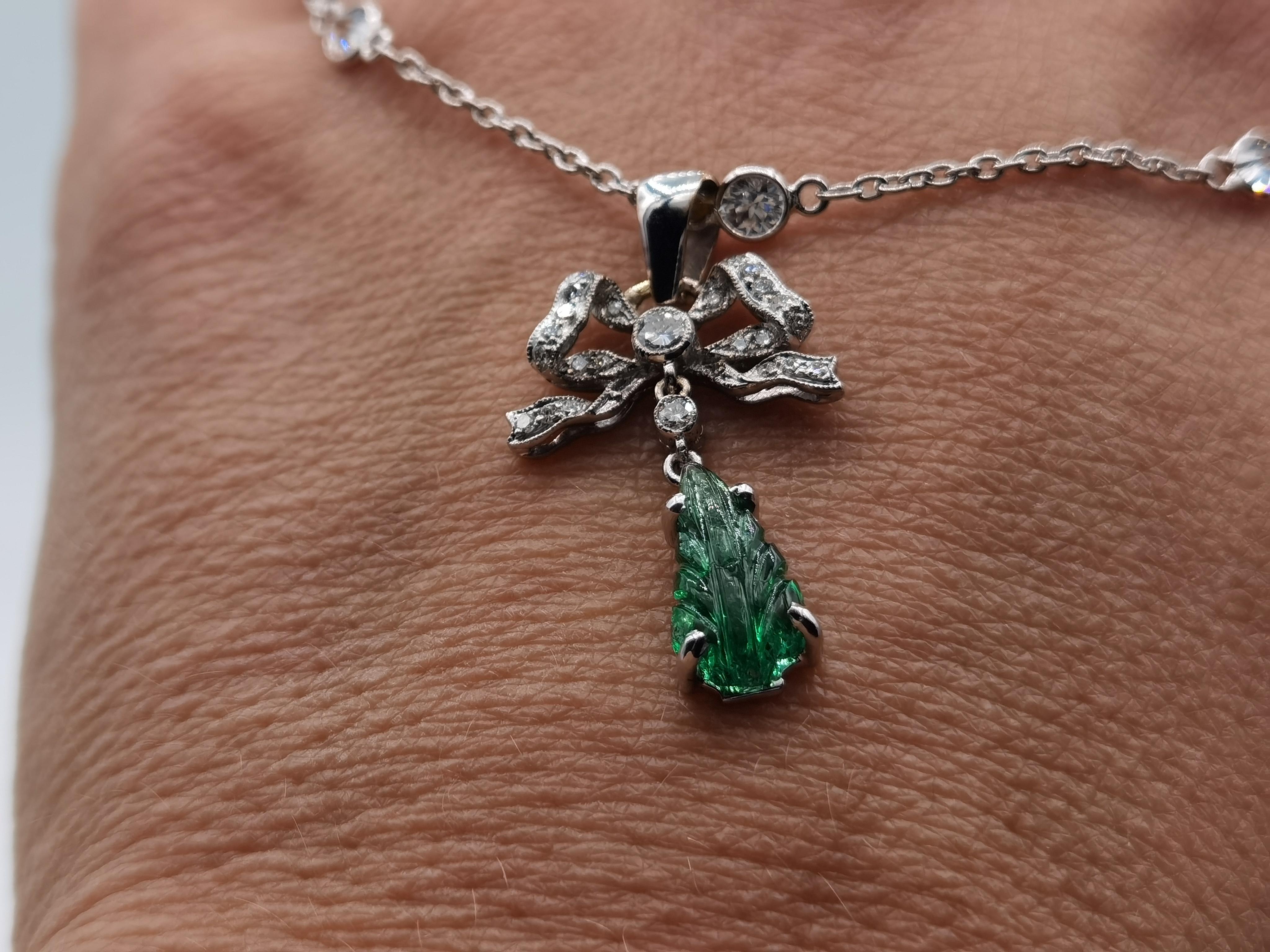 Women's emerald diamond pendant 18 k gold For Sale
