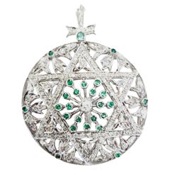 Emerald & Natural Diamond Pendant 18 Karat White Gold