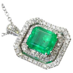 Colgante Diamante Esmeralda 3 Ct 0,41 Ct Oro Blanco Panjshir Afganistán Gran Color