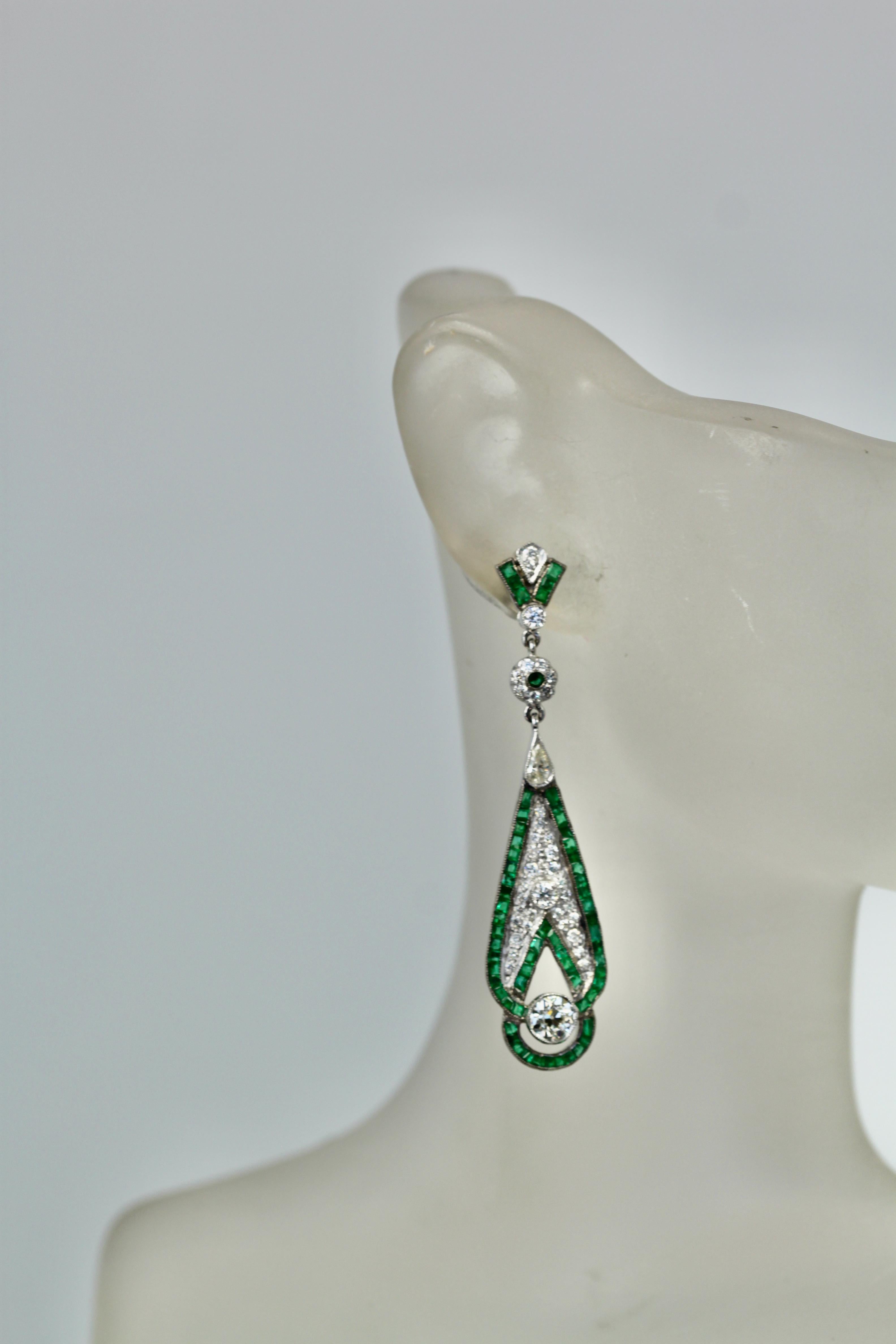 Emerald Cut Emerald Diamond Pendant Earrings 18K For Sale