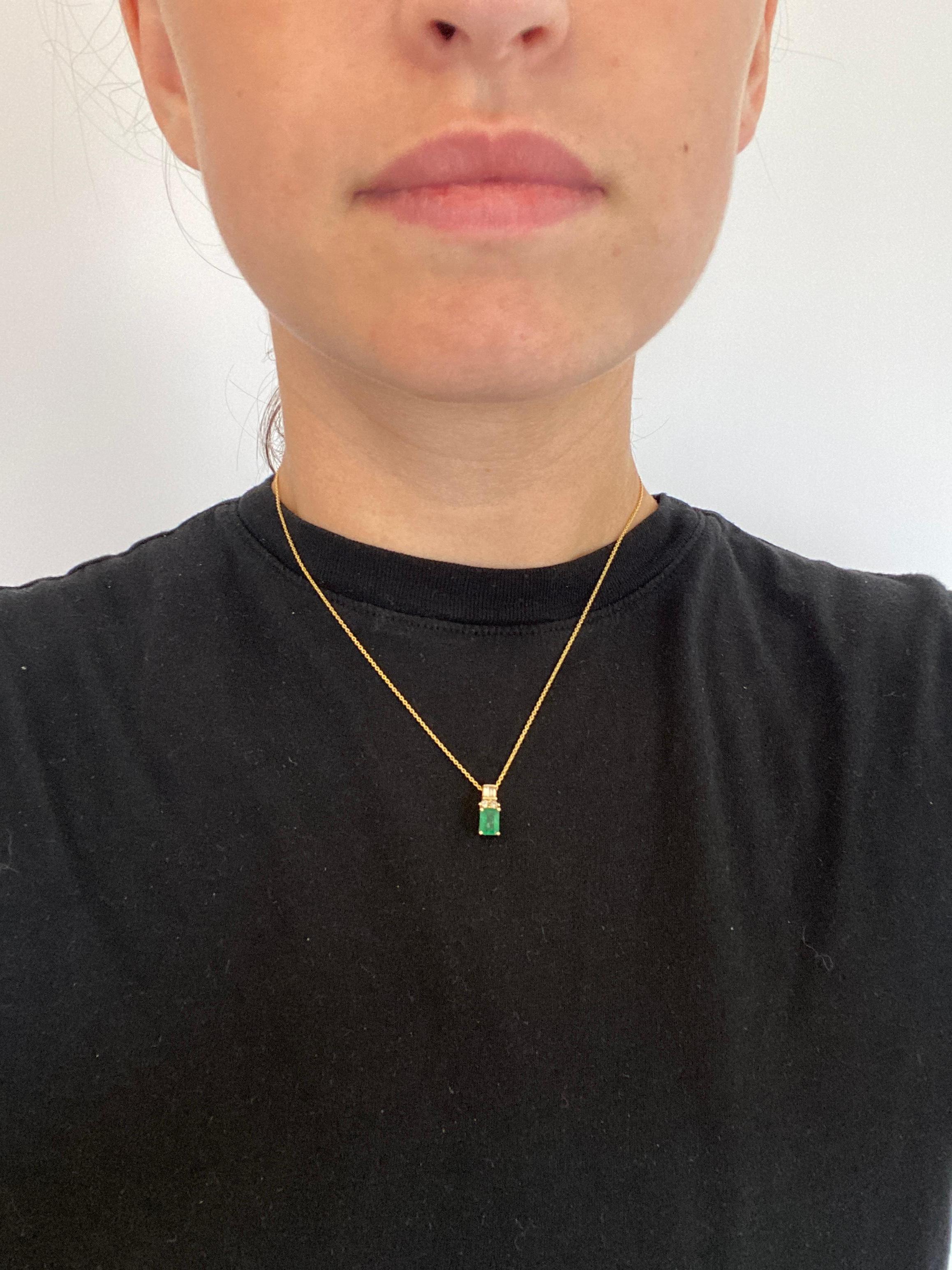 Emerald Cut Emerald Diamond Pendant Necklace, 14K Yellow Gold