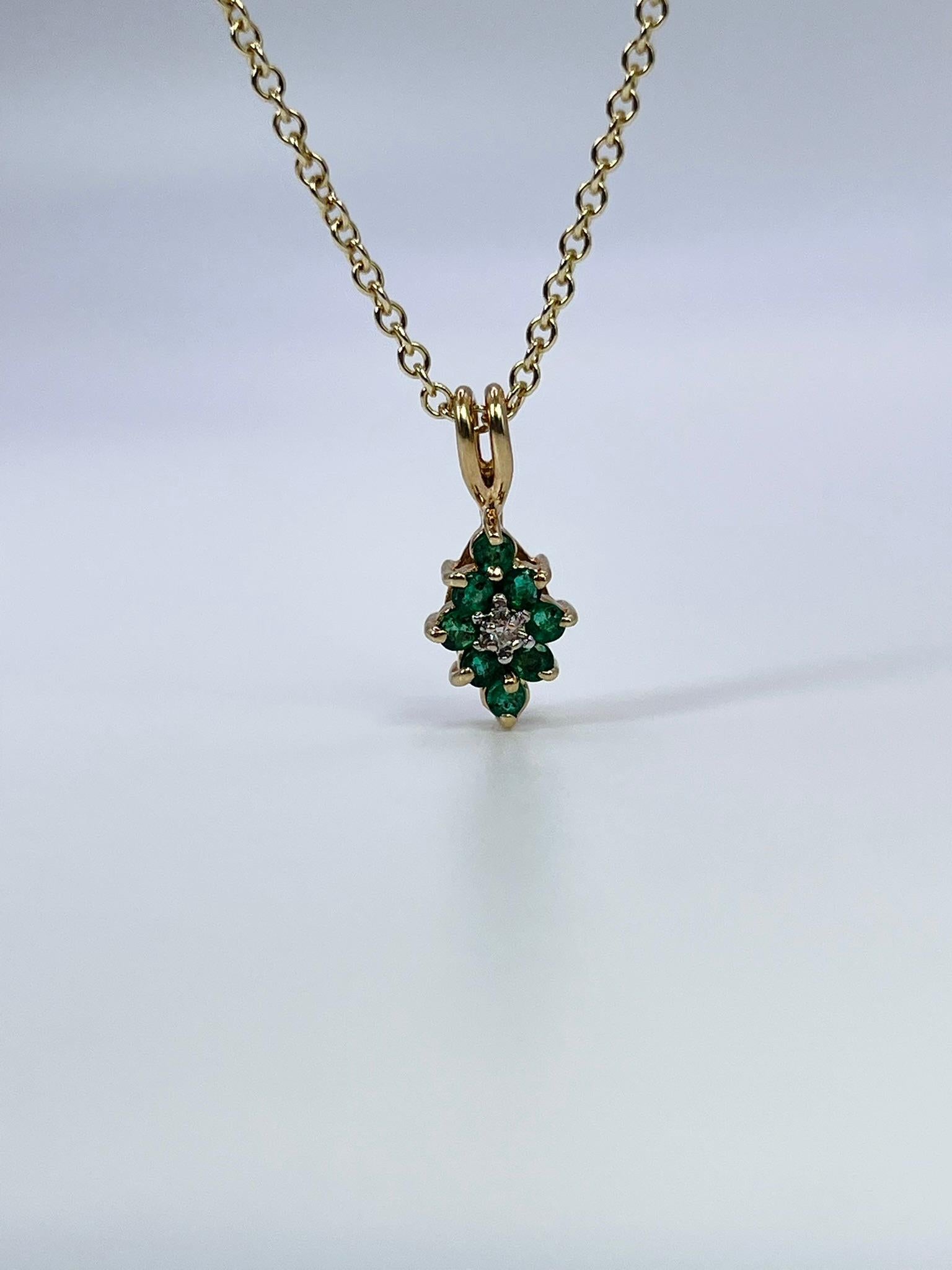 Contemporary Emerald Diamond Pendant Necklace 14kt Yellow Gold Dainty Pendant Christmas Gift For Sale