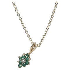 Emerald Diamond Pendant Necklace 14kt Yellow Gold Dainty Pendant Christmas Gift