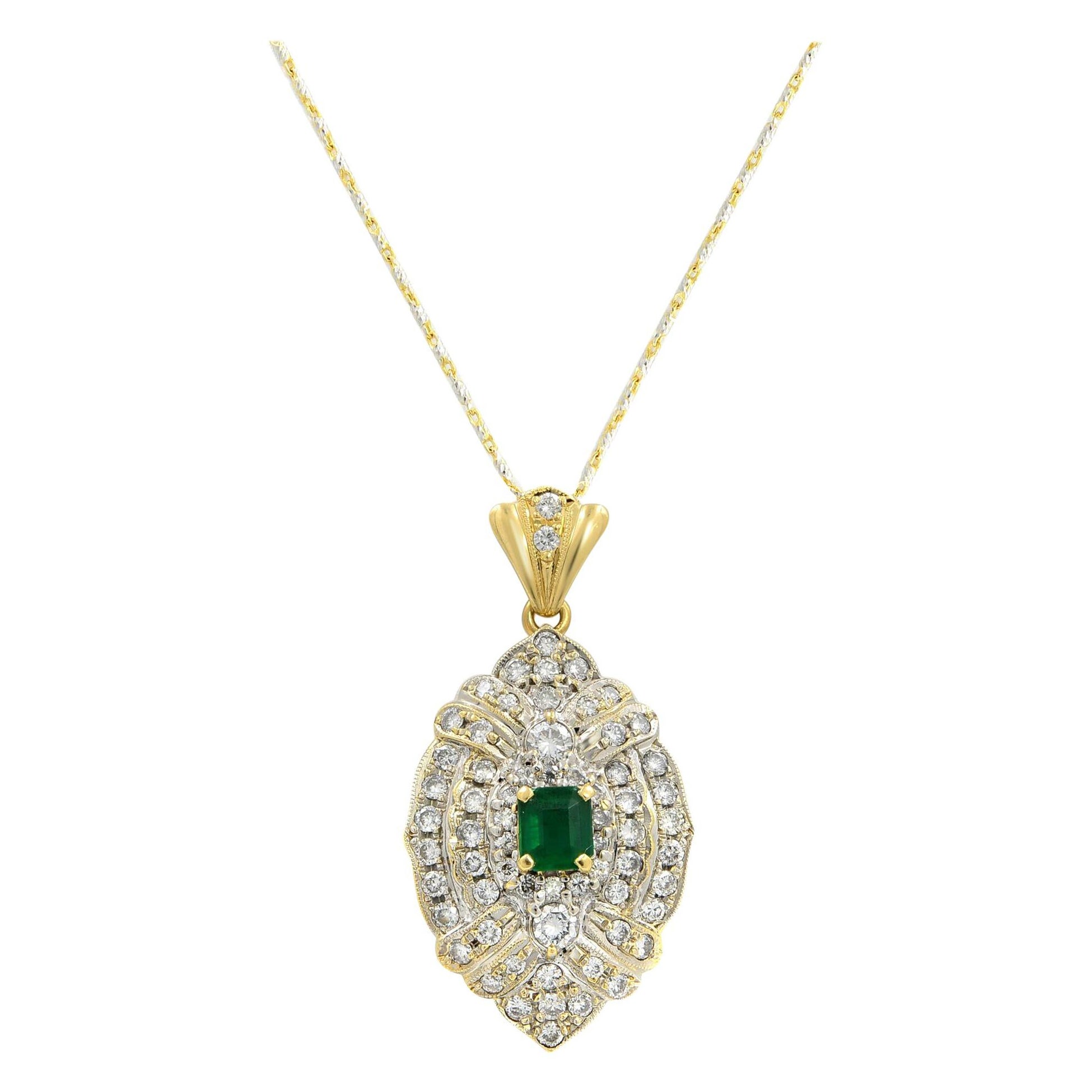 Collar Colgante Esmeralda y Diamante Oro Amarillo 18K 0.80Cttw