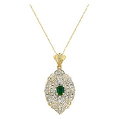 Smaragd & Diamant-Anhänger Halskette 18K Gelbgold 0.80Cttw