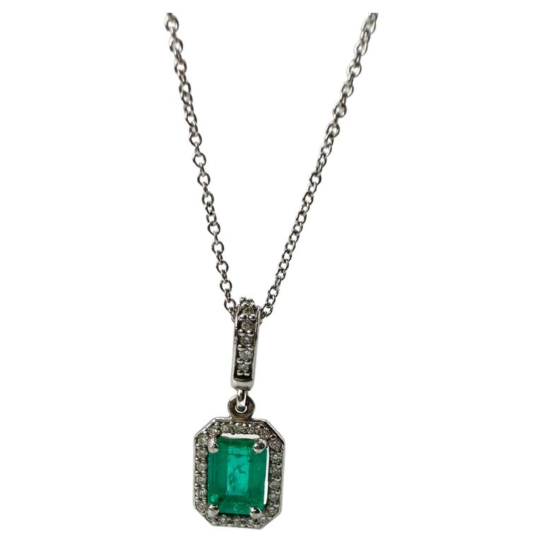 Emerald Diamond Pendant Necklace Modern Design Certified Emerald