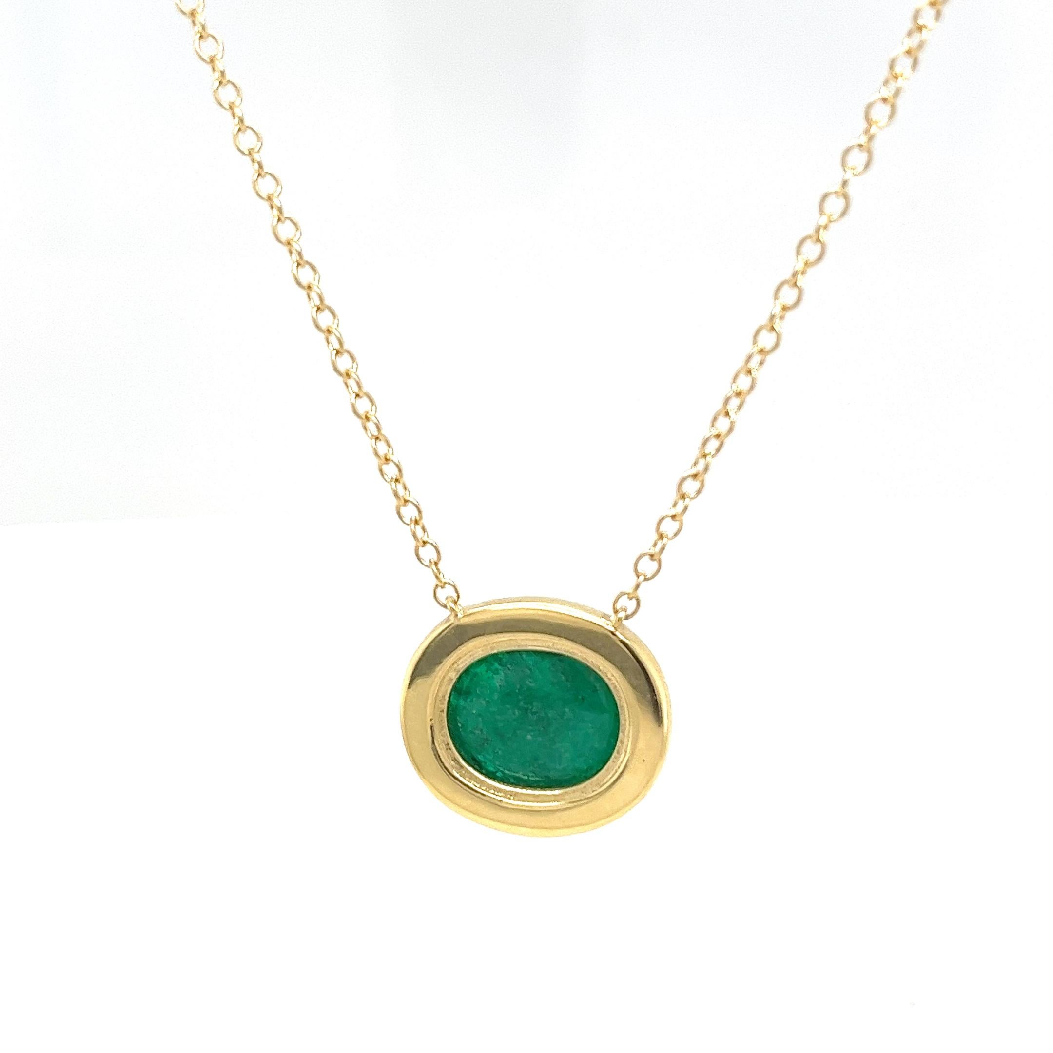 Oval Cut Emerald & Diamond Pendant Set in 18ct Yellow Gold For Sale
