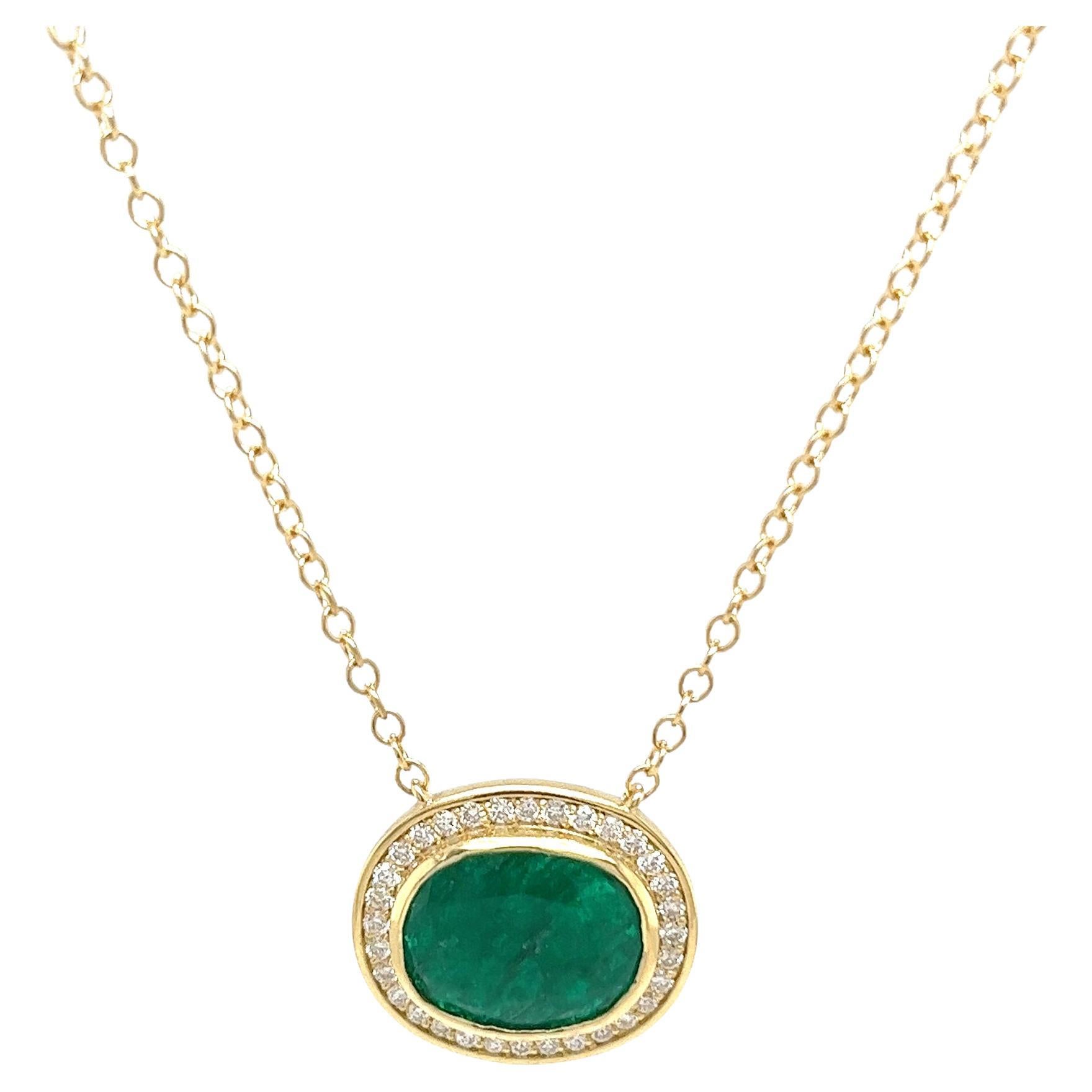 Emerald & Diamond Pendant Set in 18ct Yellow Gold For Sale