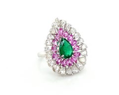 Emerald Diamond Pink Sapphire Ring in 18 Karat Gold