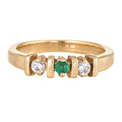 Emerald Diamond Pinky Ring Vintage 14 Karat Yellow Gold Estate Fine Jewelry