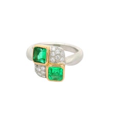 Emerald Diamond Platinum & 18K Yellow Gold Ring