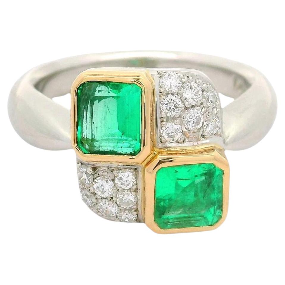 Emerald Diamond Platinum & 18K Yellow Gold Ring