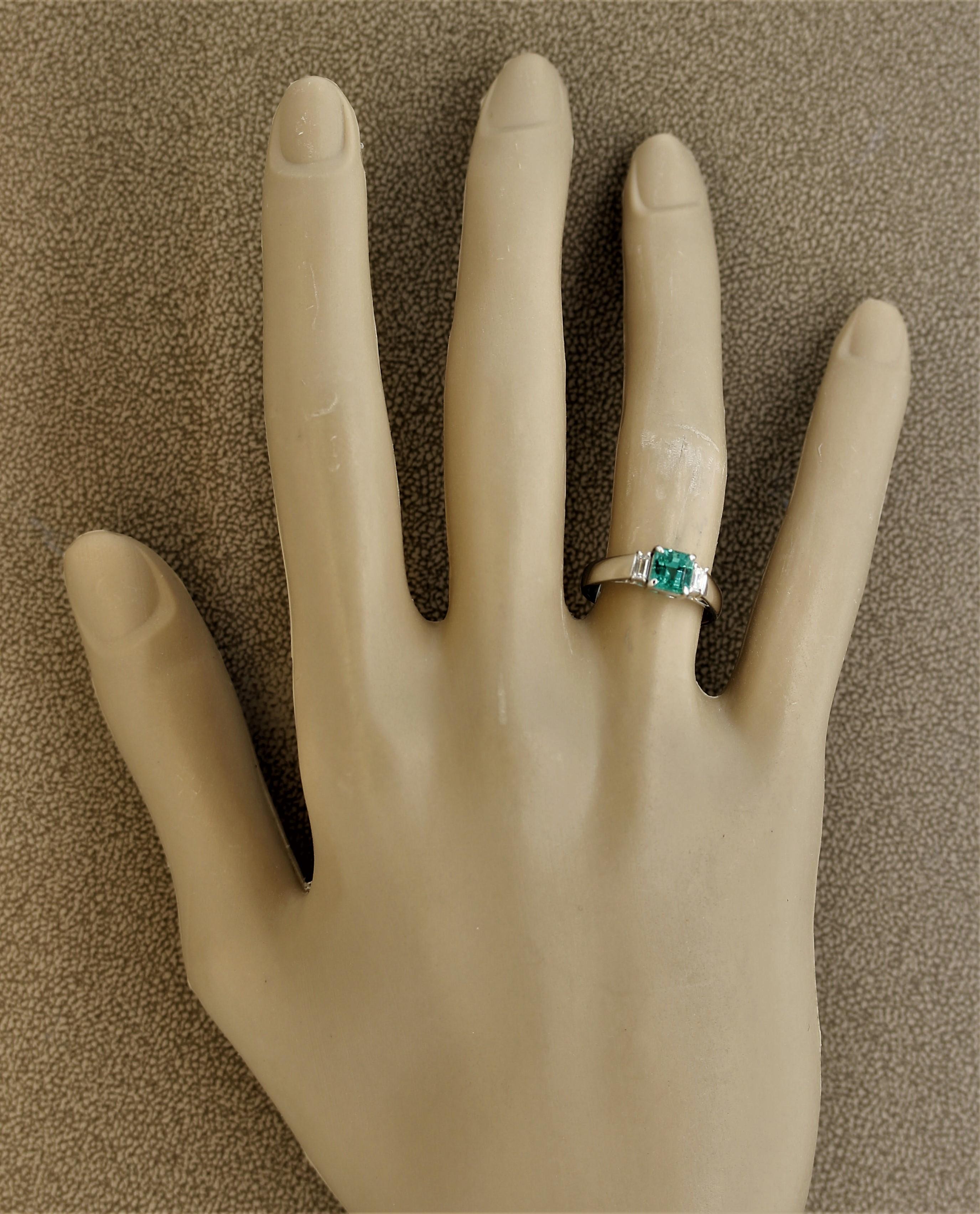 Emerald Diamond Platinum 3-Stone Ring 1