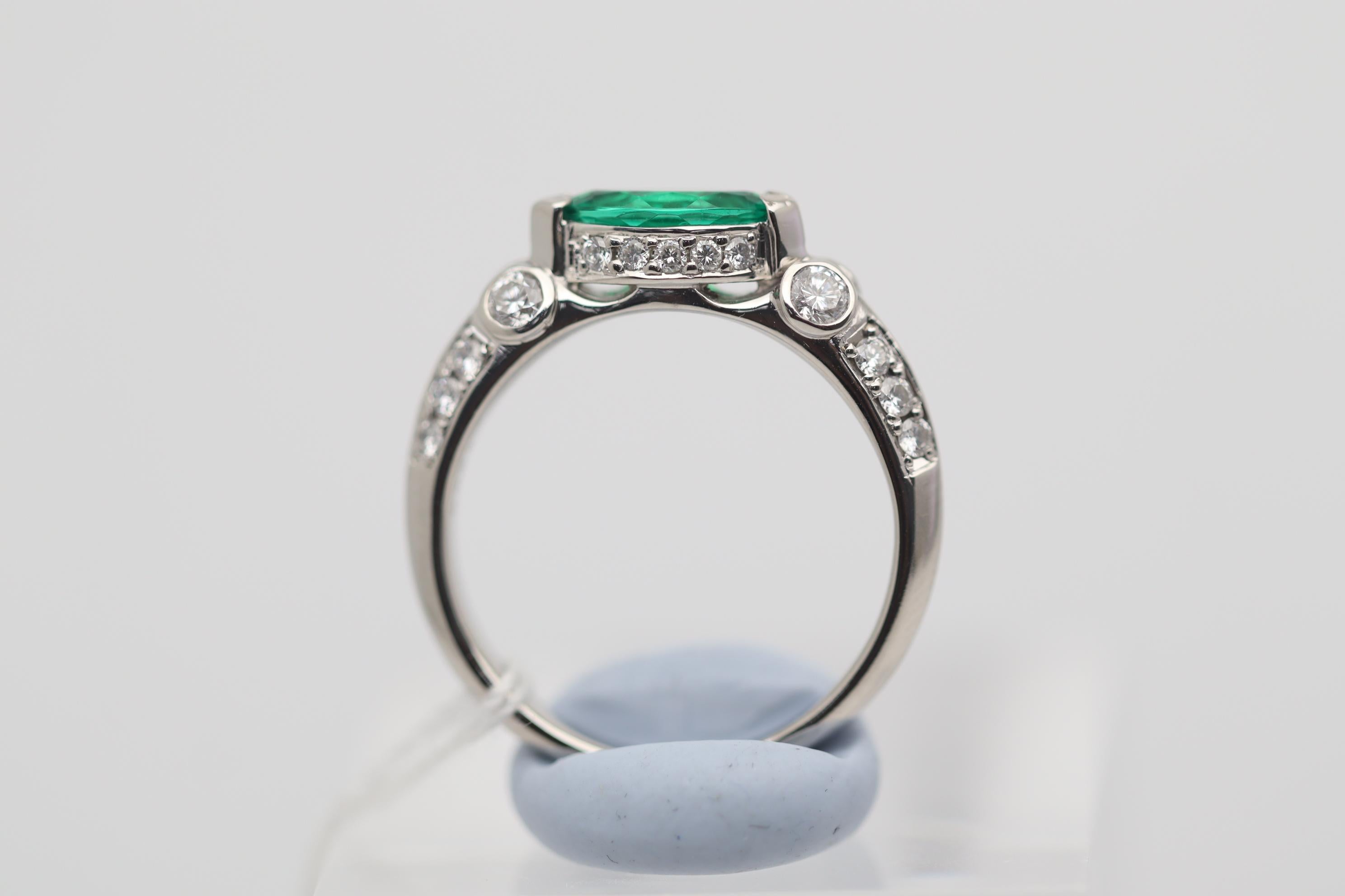 Emerald Cut Emerald Diamond Platinum Band Ring For Sale