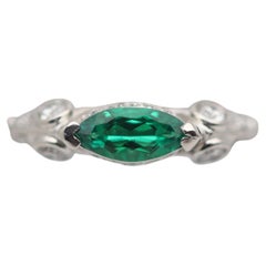 Emerald Diamond Platinum Band Ring