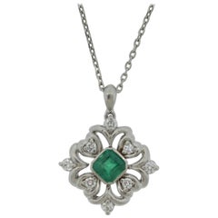 Emerald Diamond Platinum Clover Pendant