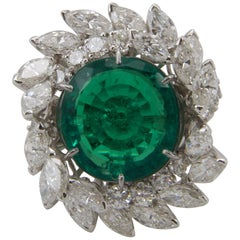 Emerald Diamond Platinum Cocktail Ring