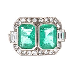 Emerald Diamond Platinum Cocktail Ring