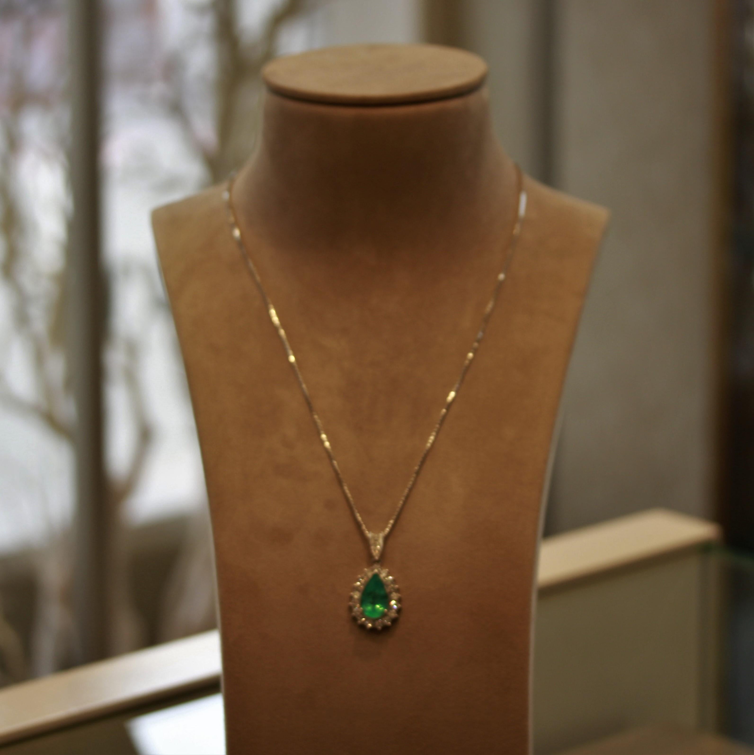 Women's Emerald Diamond Platinum Drop Pendant