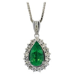 Emerald Diamond Platinum Drop Pendant