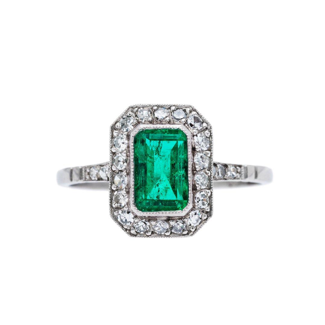 Emerald Diamond Platinum Engagement Ring at 1stDibs