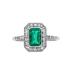 Emerald Diamond Platinum Engagement Ring