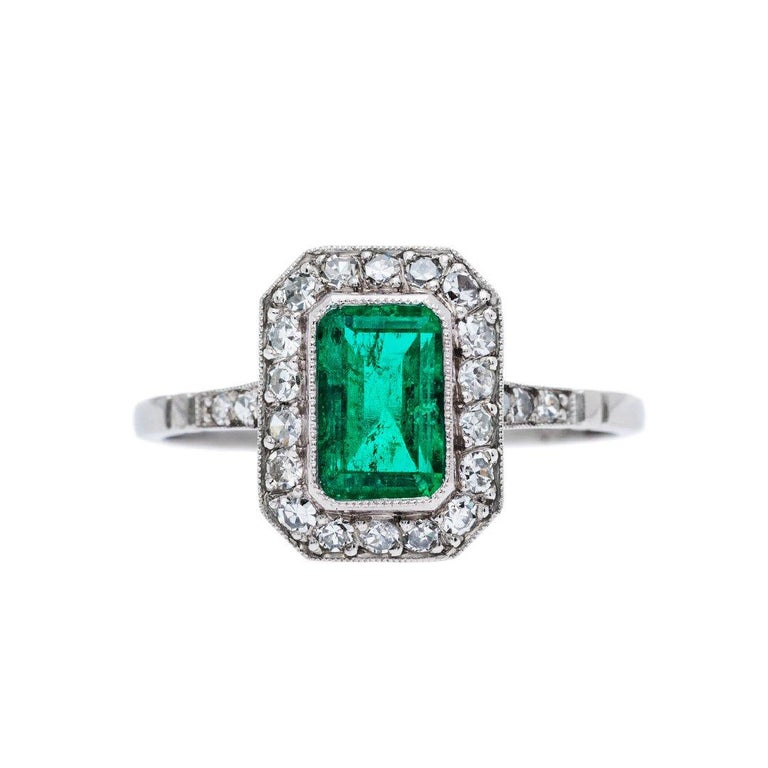 Emerald Diamond Platinum Engagement Ring at 1stDibs