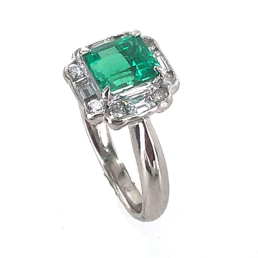 Modern Columbian Emerald Diamond Platinum Estate Ring AGL Certified