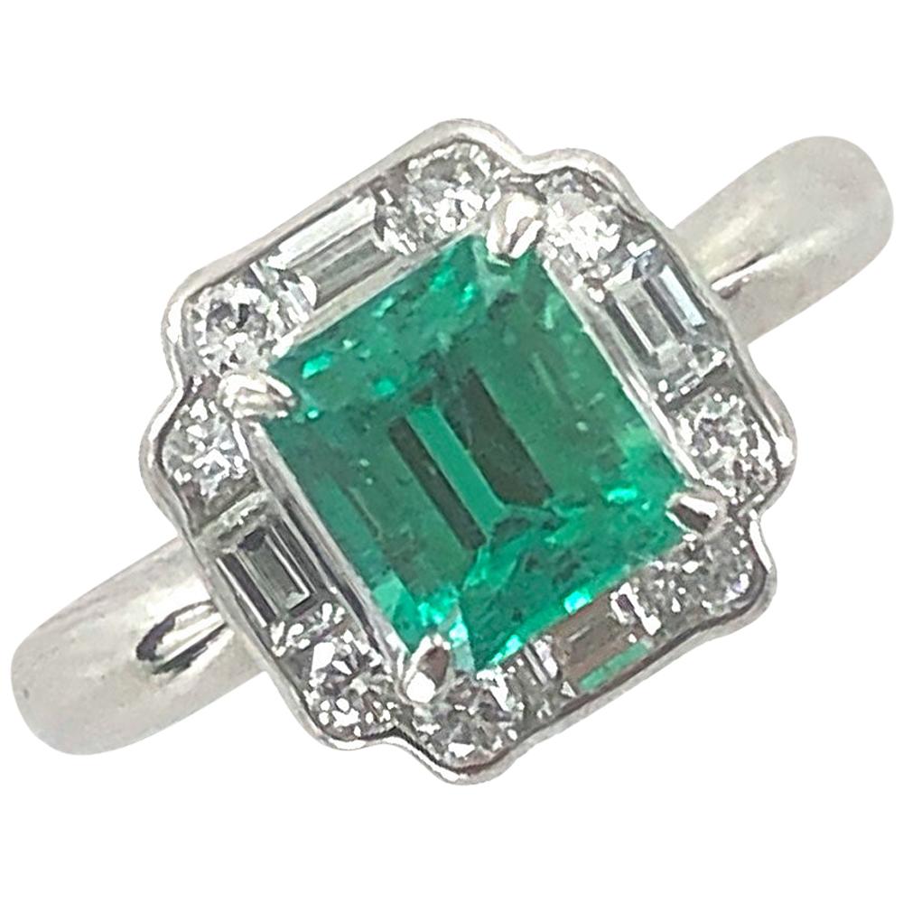 Columbian Emerald Diamond Platinum Estate Ring AGL Certified