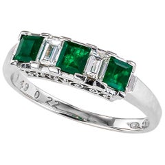 Emerald Diamond Platinum Five-Stone Ring