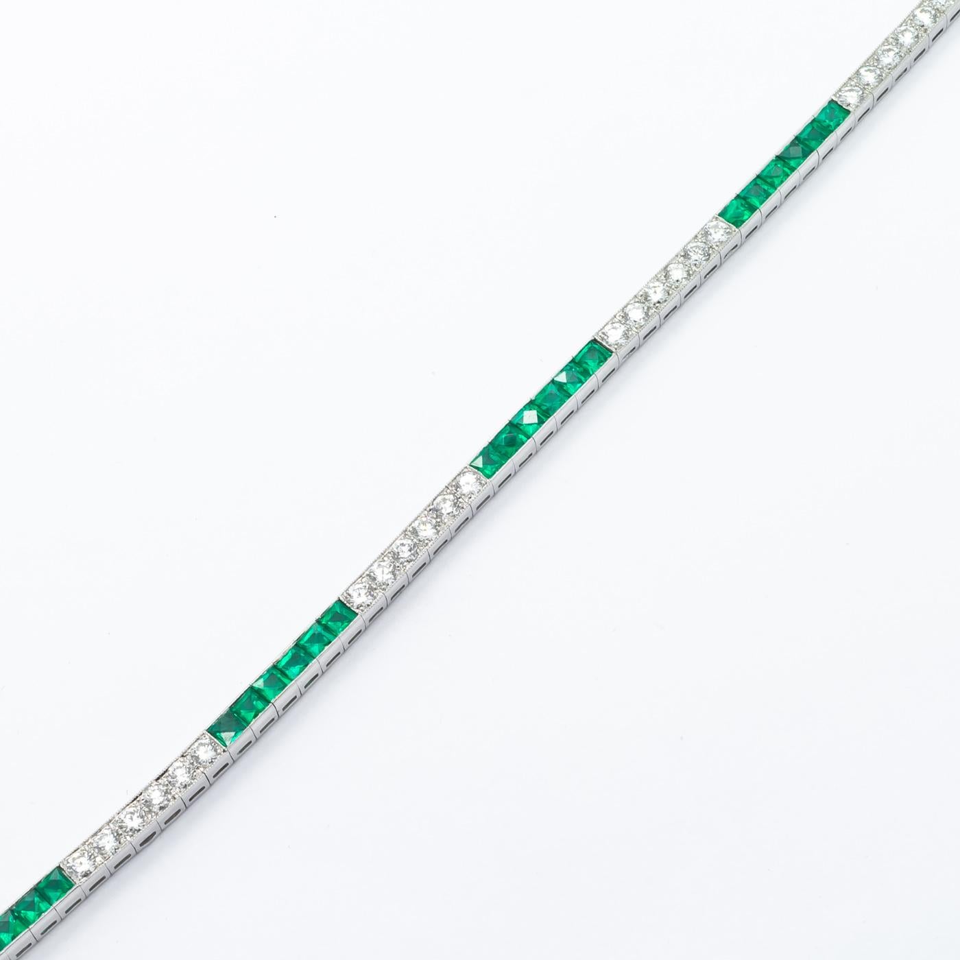 Women's or Men's Emerald Diamond Platinum Line Bracelet