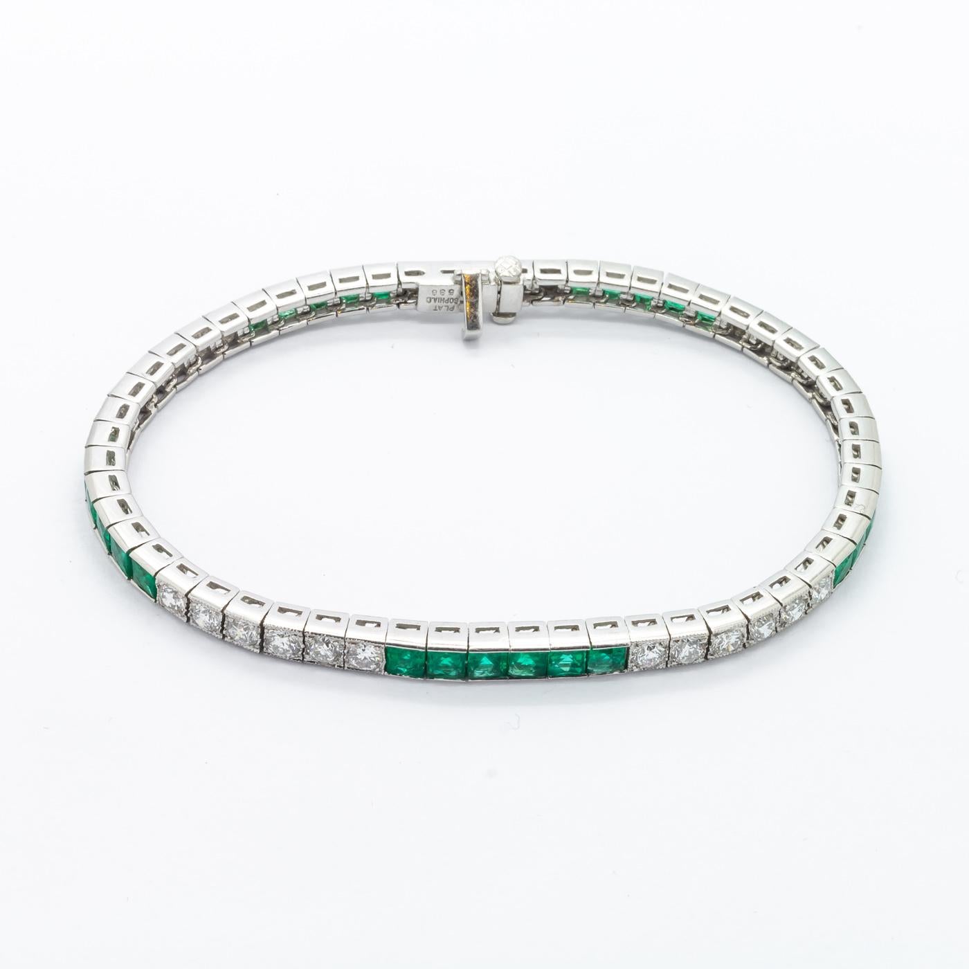 Emerald Diamond Platinum Line Bracelet 2