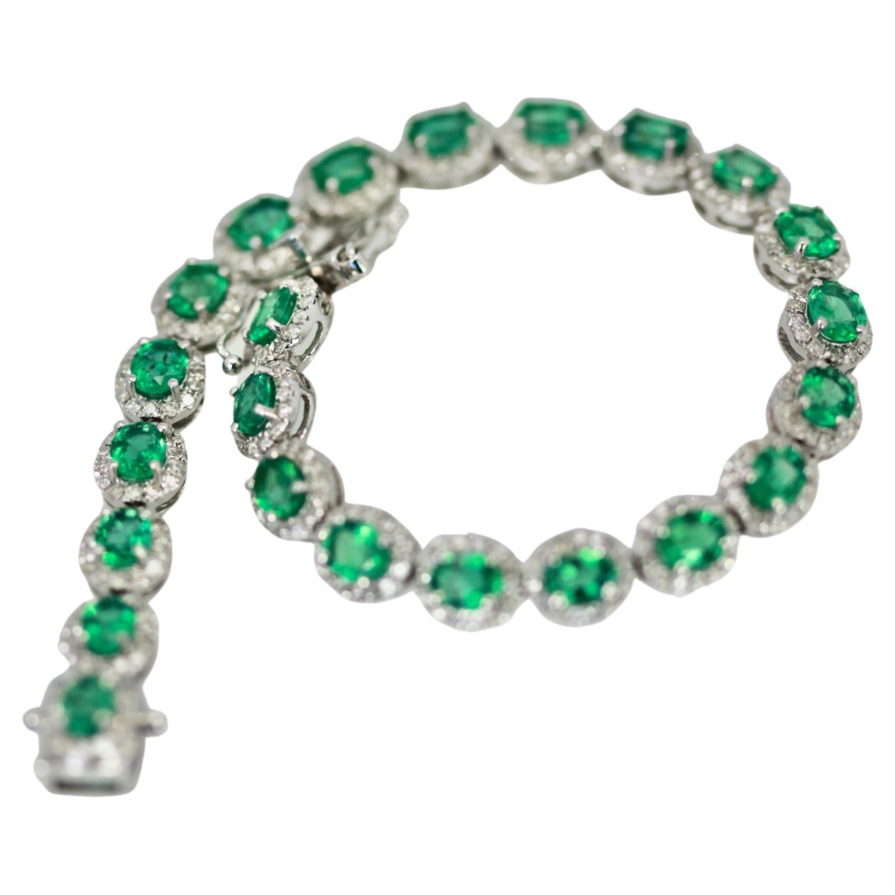 Emerald Diamond Platinum Link Bracelet 8.84 Carats
