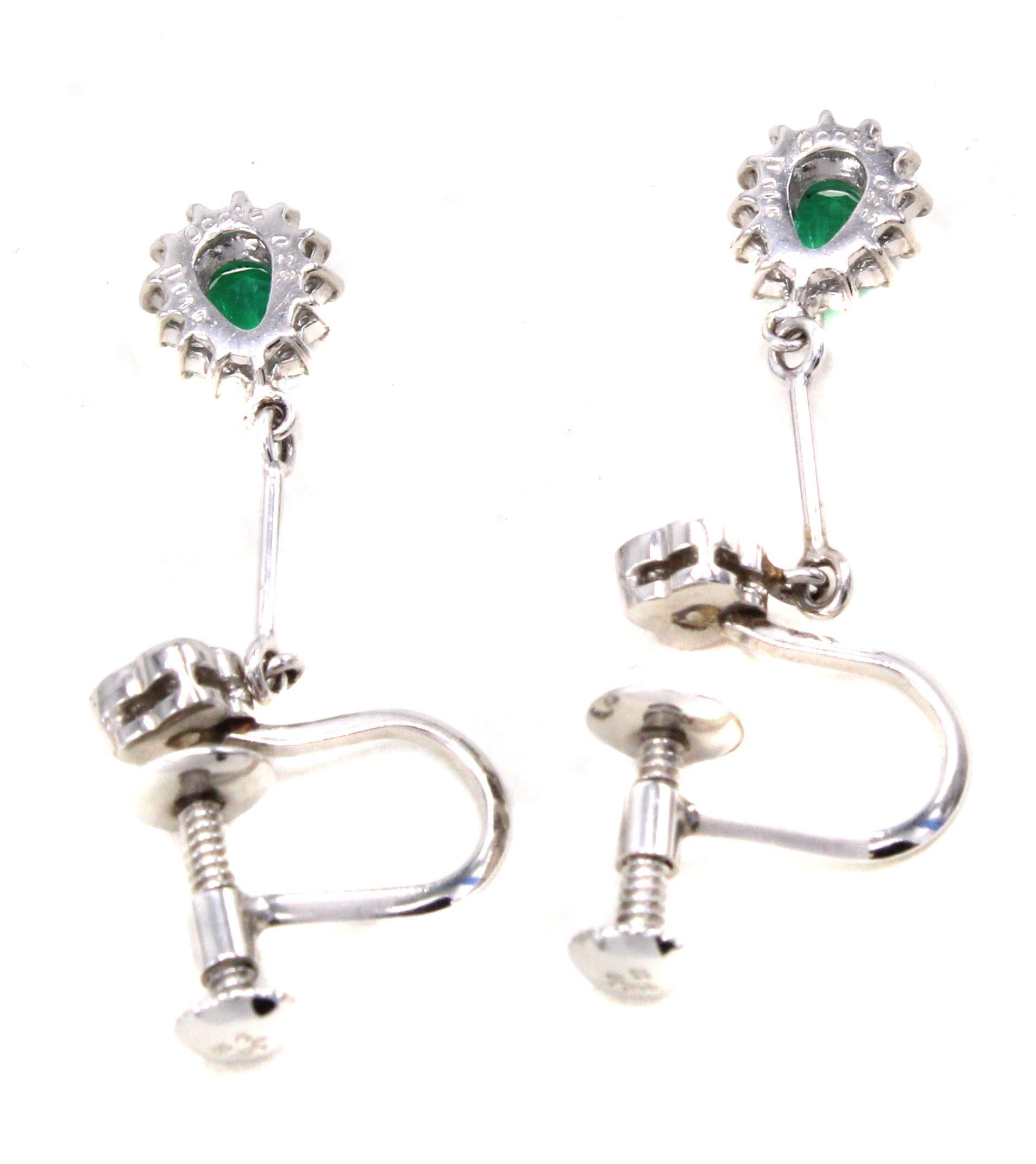 Emerald Diamond Platinum Pendant Earrings In New Condition In New York, NY