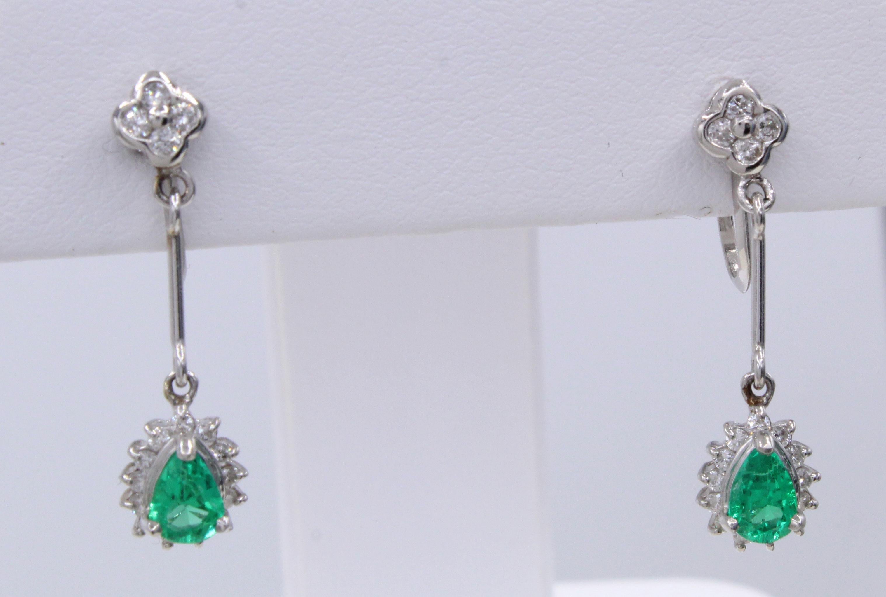 Women's or Men's Emerald Diamond Platinum Pendant Earrings