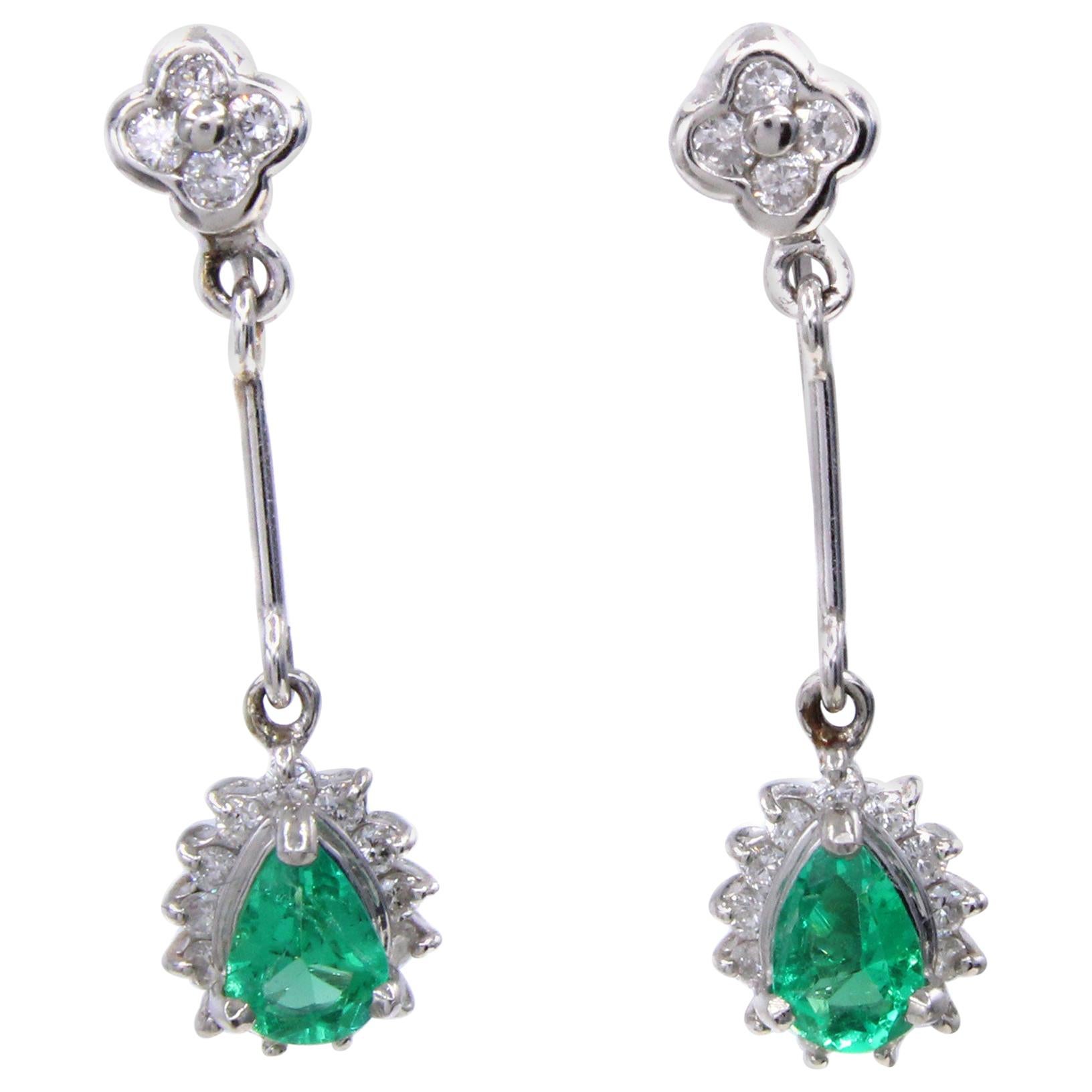Emerald Diamond Platinum Pendant Earrings