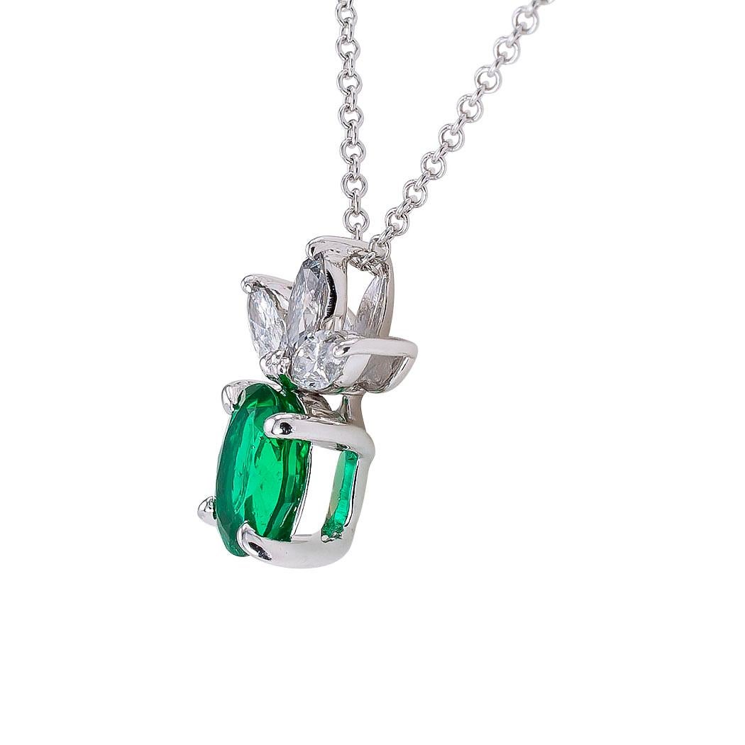 Contemporary Emerald Diamond Platinum Pendant