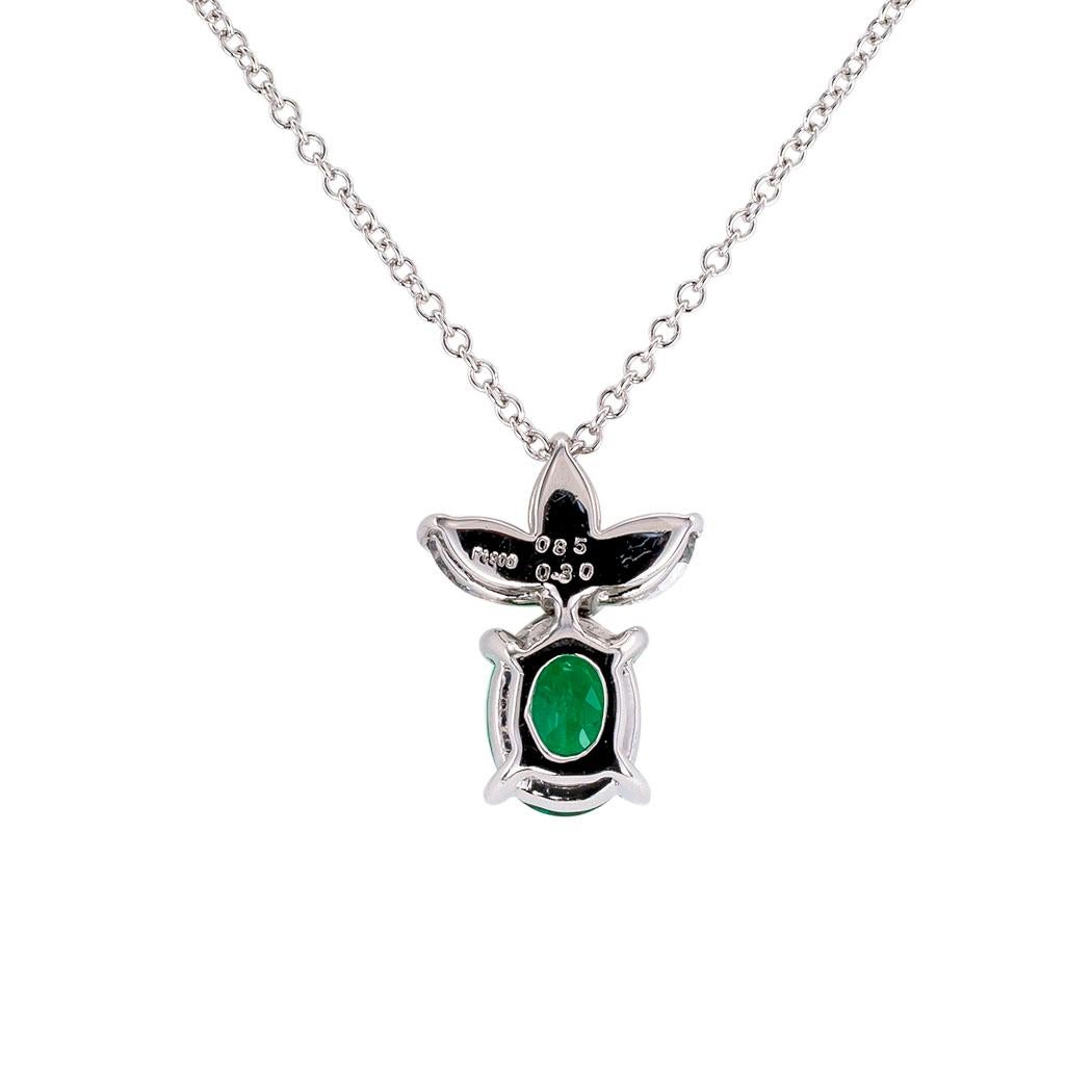 Oval Cut Emerald Diamond Platinum Pendant