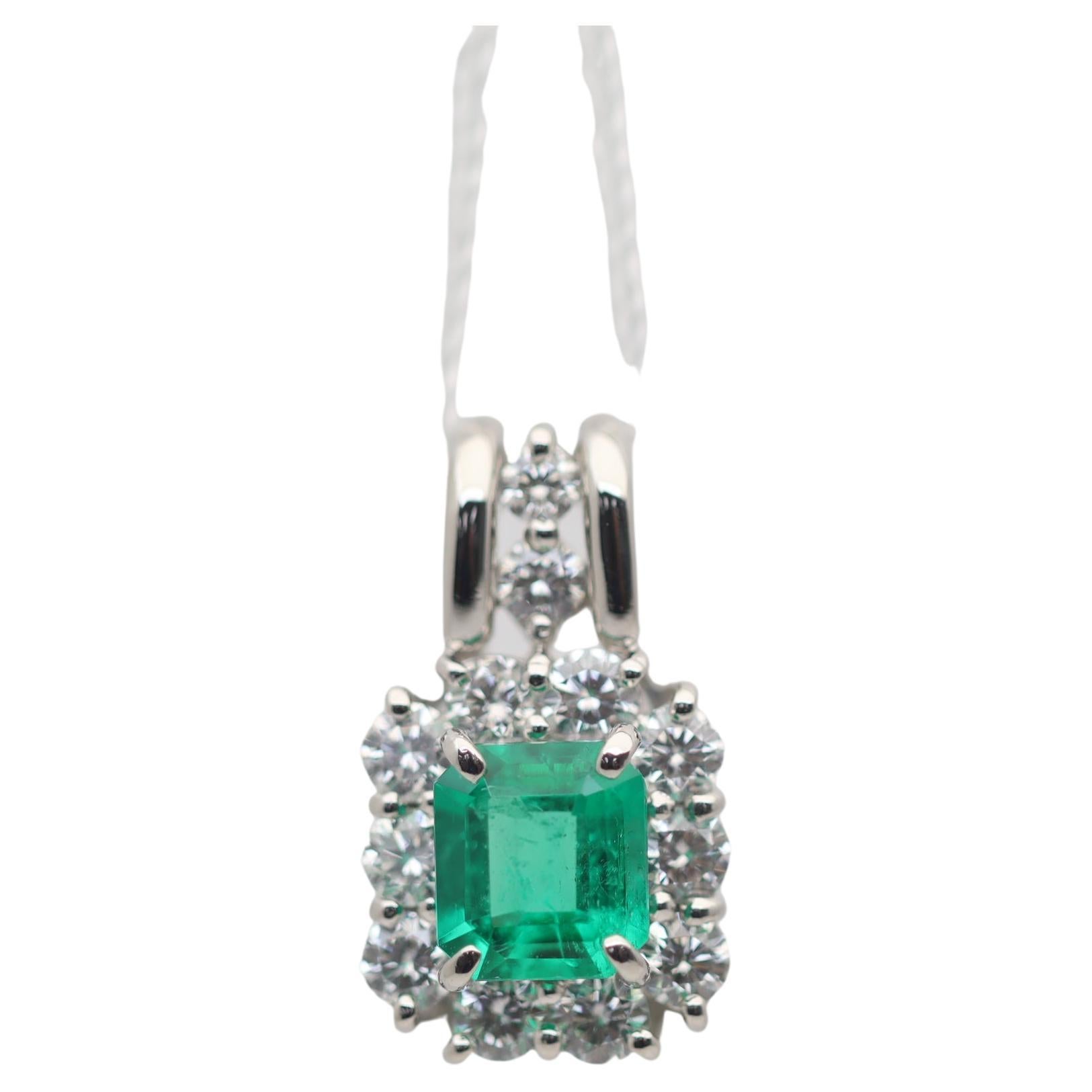 Emerald Diamond Platinum Pendant For Sale