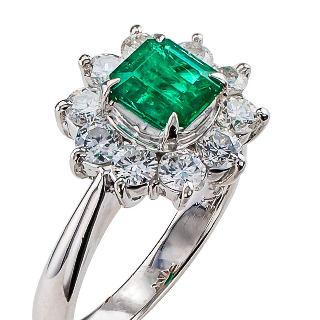 Contemporary Emerald Diamond Platinum Ring