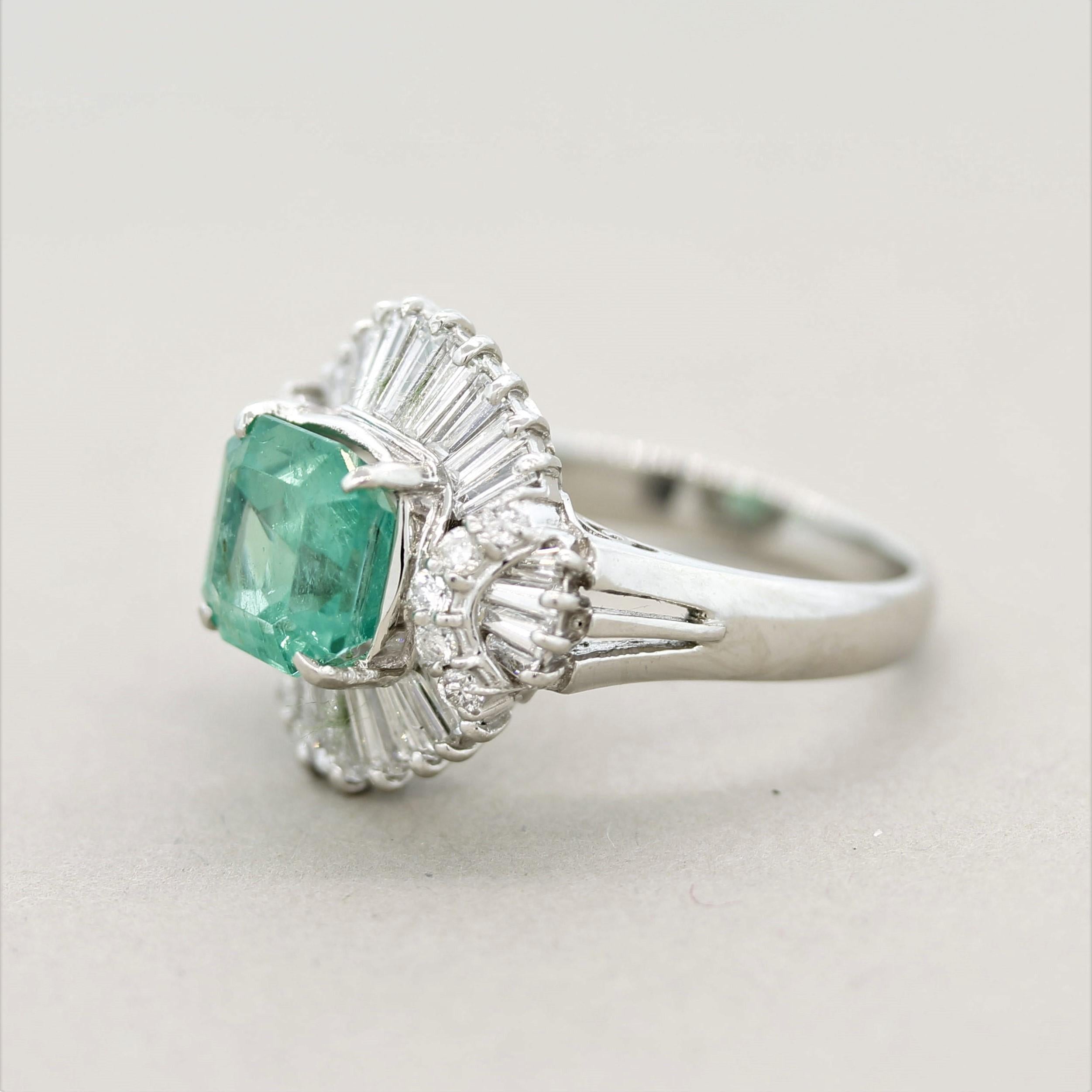 Emerald Cut Emerald Diamond Platinum Ring
