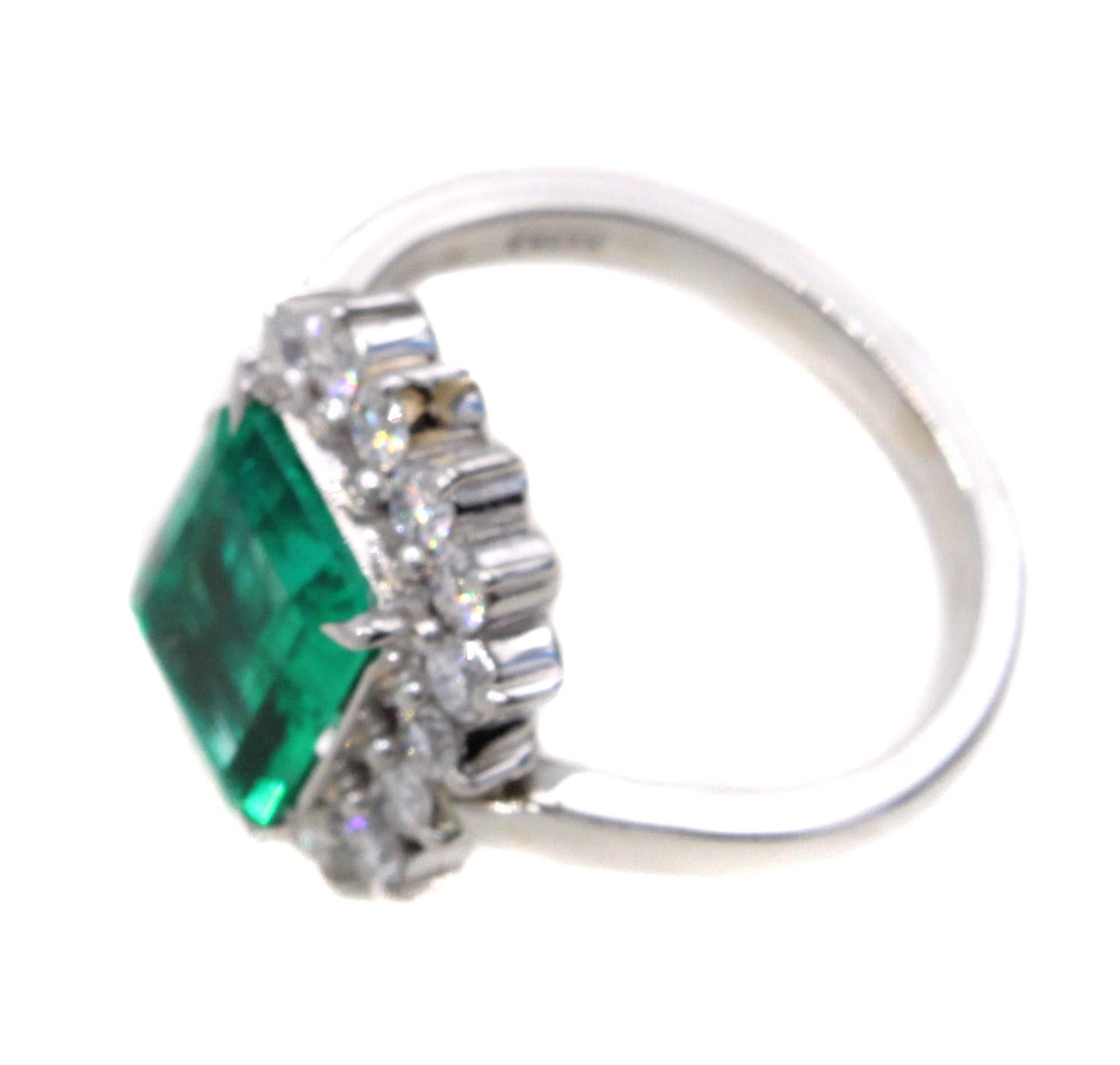 Emerald Cut Emerald Diamond Platinum Ring