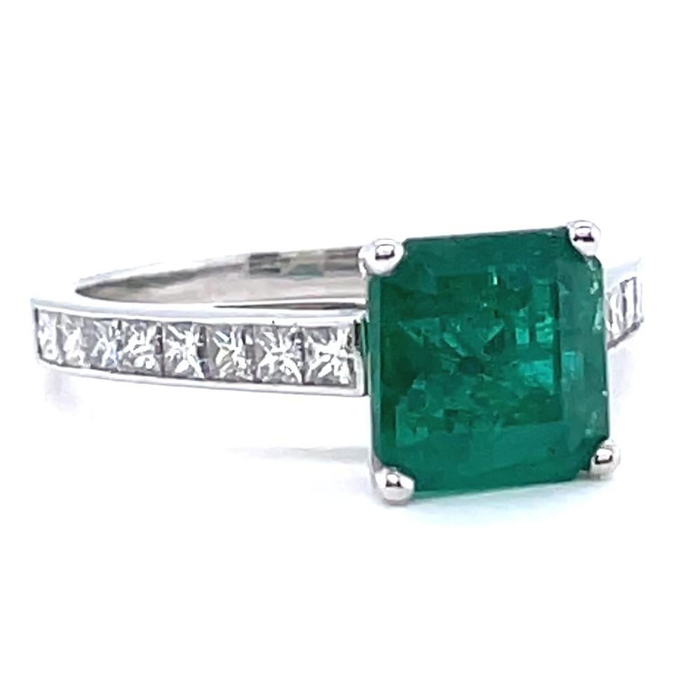 Square Cut Emerald Diamond Platinum Ring