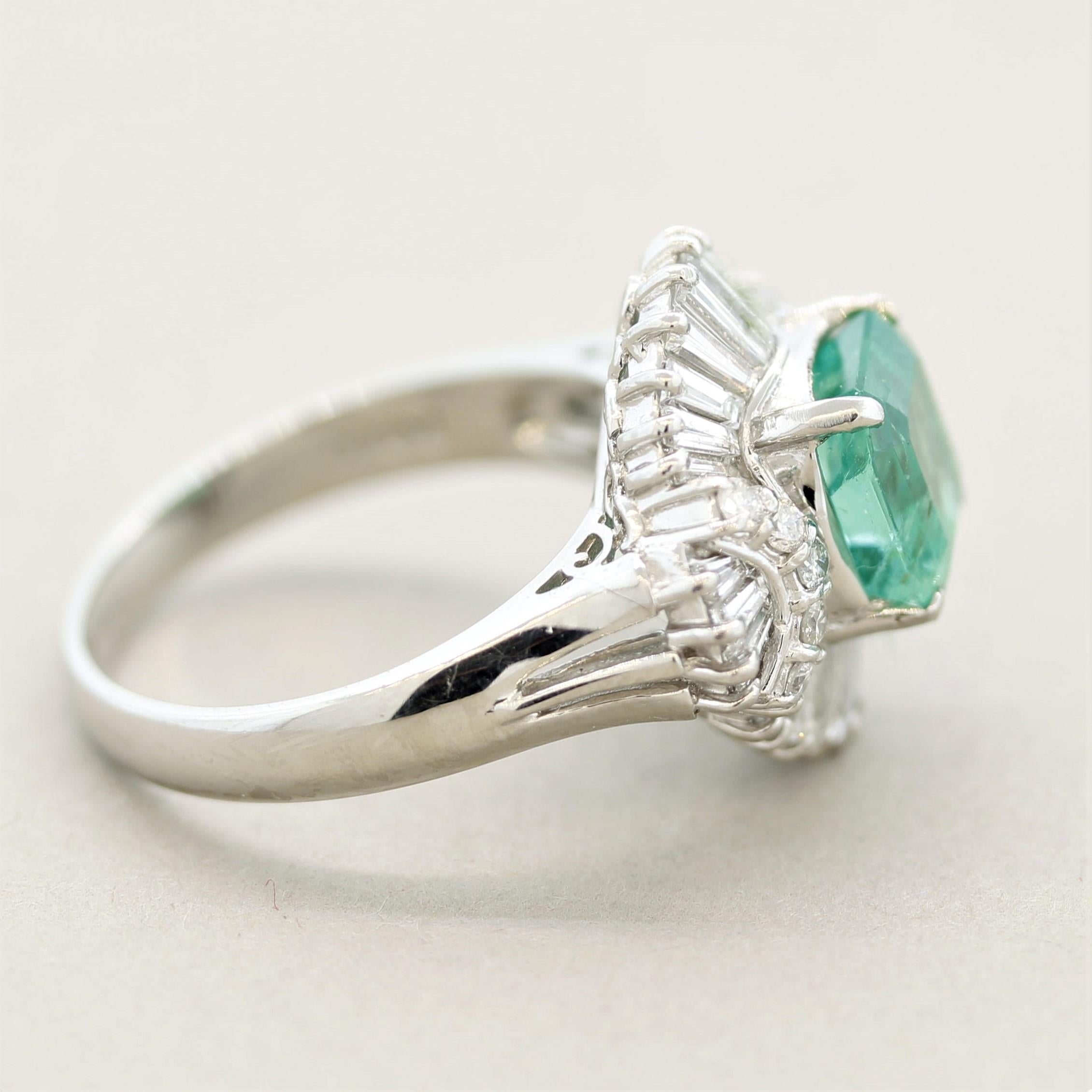 Women's Emerald Diamond Platinum Ring