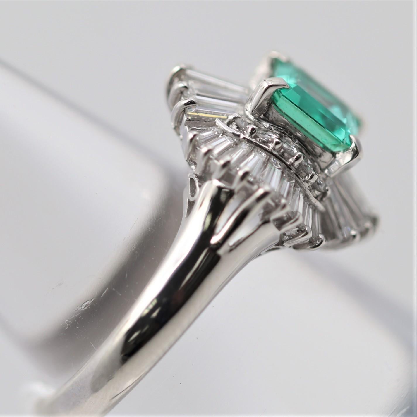 Women's Emerald Diamond Platinum Ring For Sale
