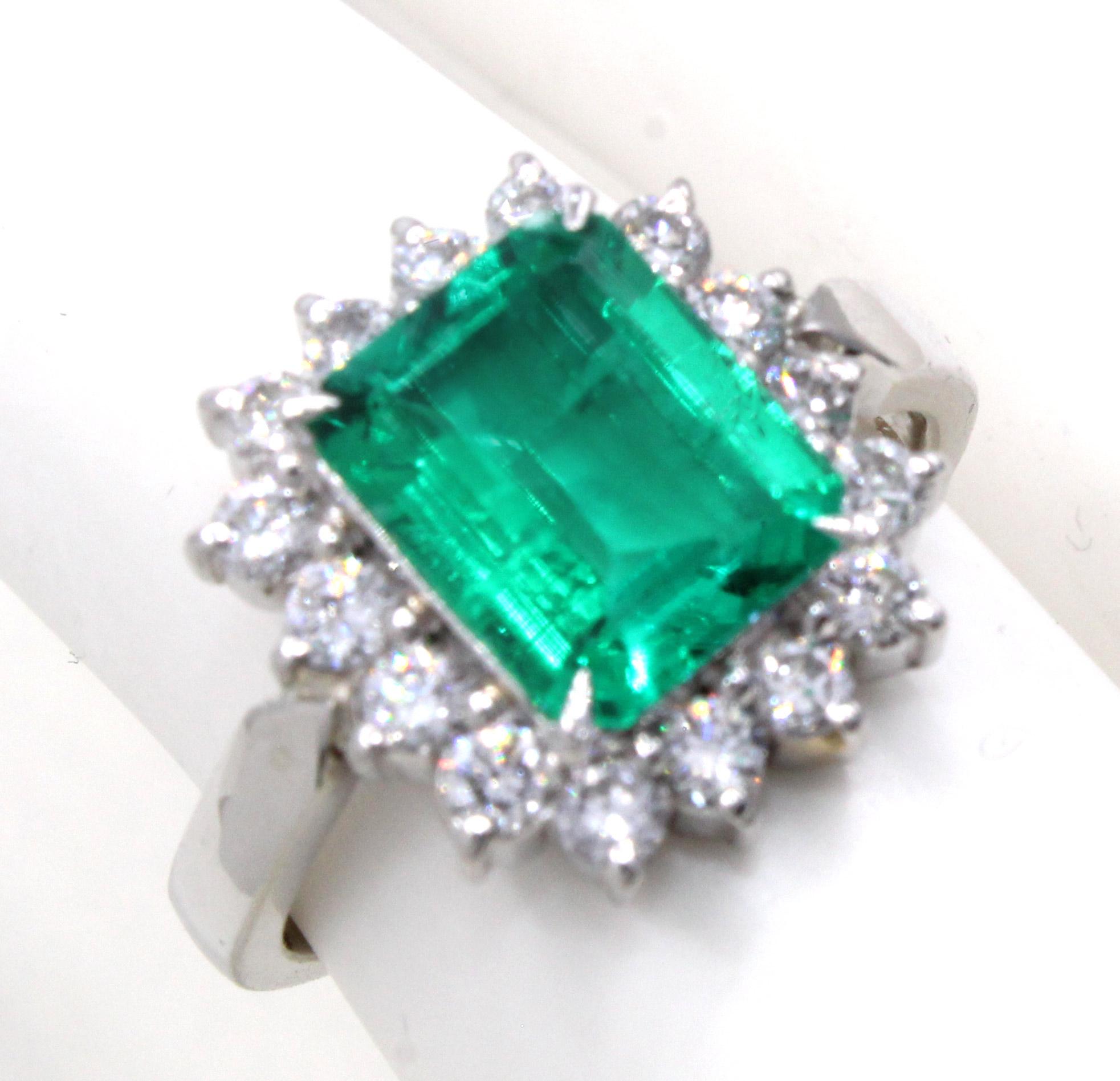 Women's or Men's Emerald Diamond Platinum Ring