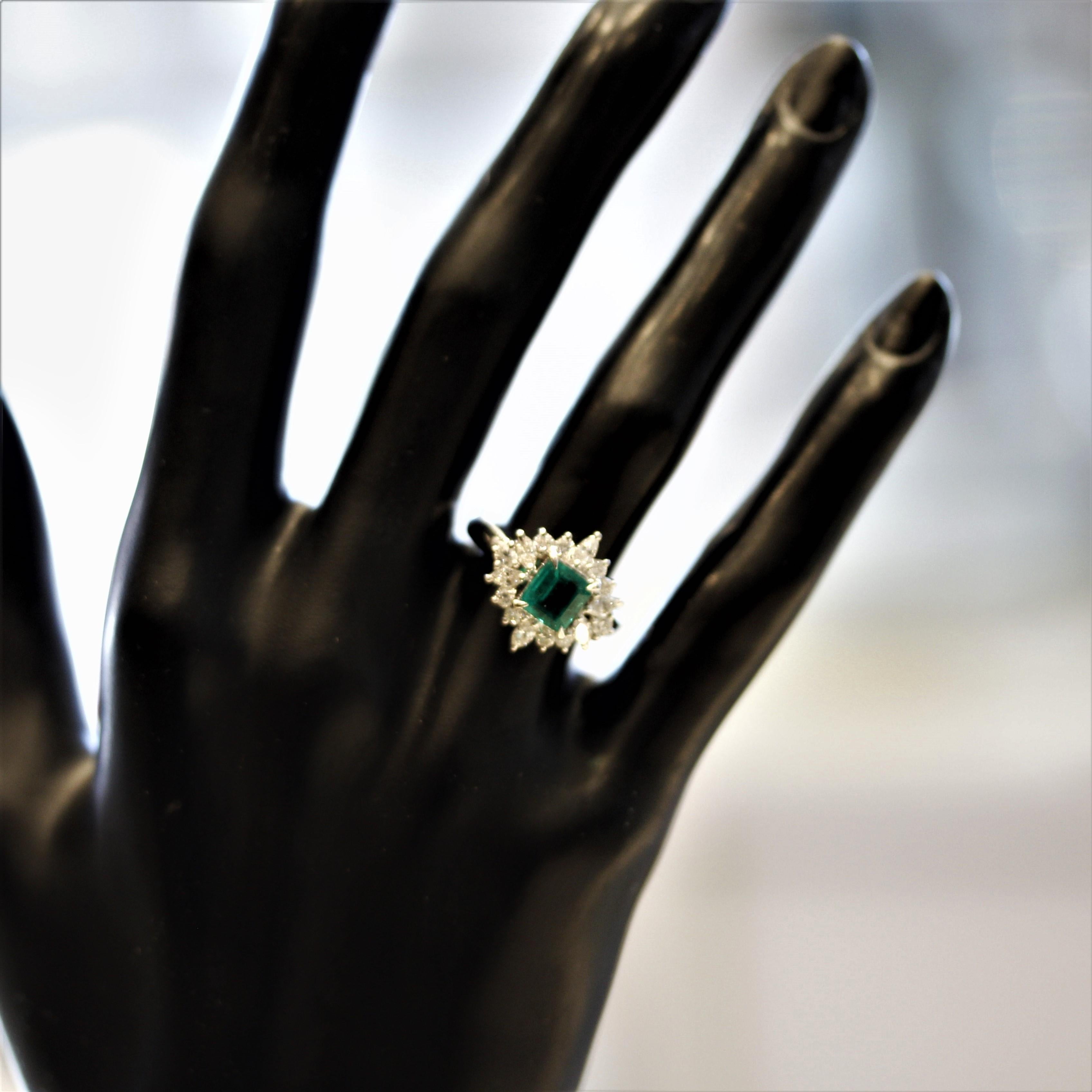 Emerald Diamond Platinum Ring For Sale 1