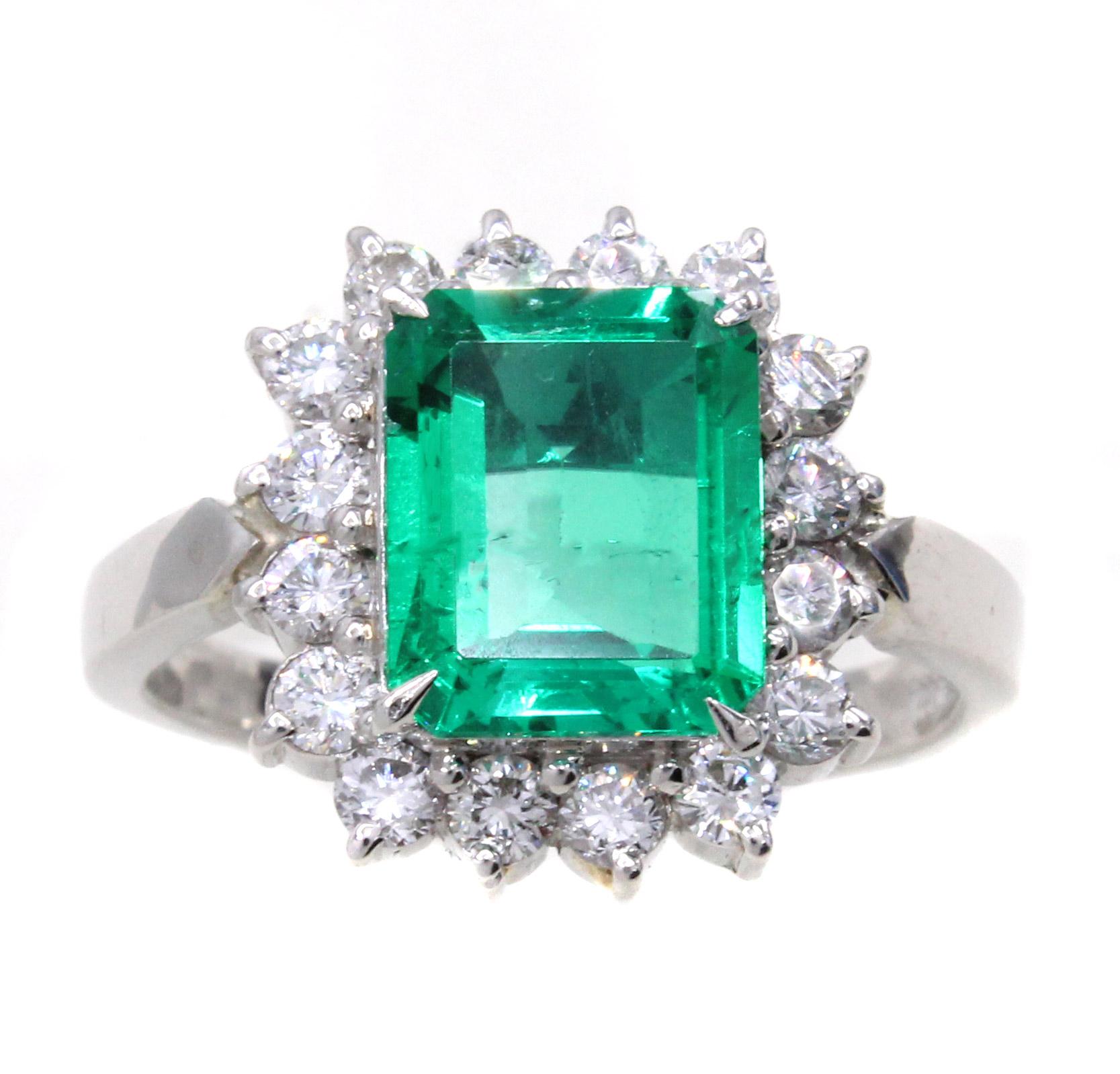 Emerald Diamond Platinum Ring 2